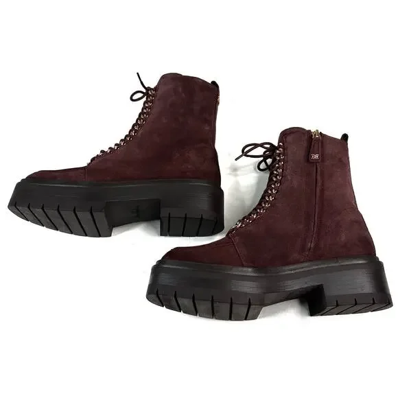 Sam Edelman Lovrin Platform Combat Boots Spiced Pecan Suede Women's 7M Zip New - Picture 5 of 11